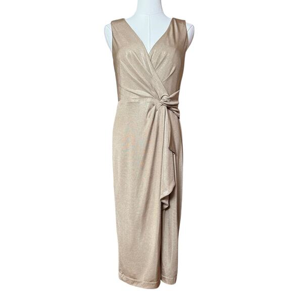 Ralph Lauren NEW Foil Print Jersey Cocktail Dress 4 Twist Front Accent Metallic - Picture 3 of 12